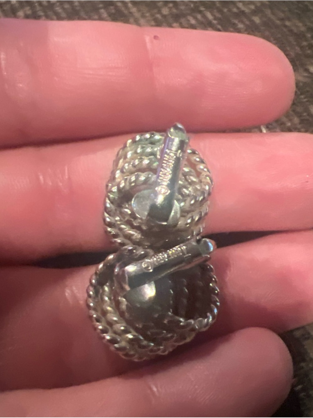 Silver Twisted Hoop Earrings - Classic Women Jewelry crown Trifari - Picture 2 of 4